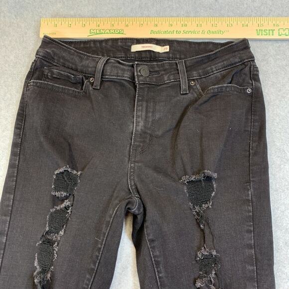 Levis 711 Jeans Womens 29 Black Skinny Stretch Distressed Ripped Pocket Denim - Picture 7 of 9